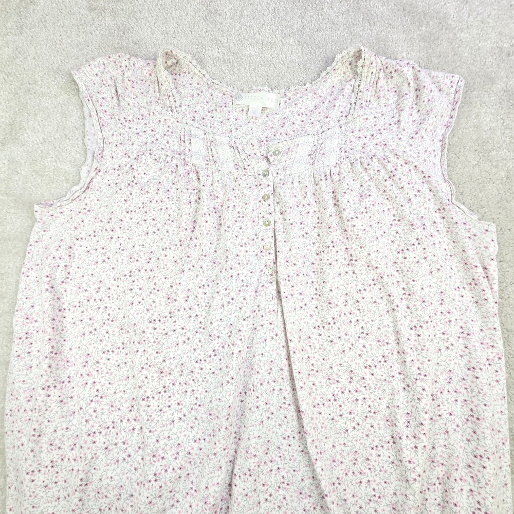 Eileen West Pink Floral Lace Trim Cap Sleeve Nightgown Cotton Plus 1X